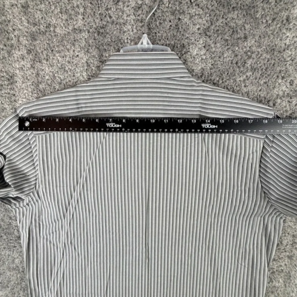 Banana Republic Men's L 16-16 1/2 Grey Green Slim Fit Striped Button Down Shirt